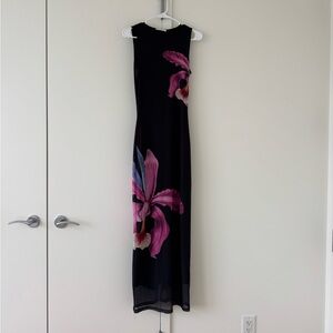 Peppermayo Black Maxi Dress with Pink Floral Design